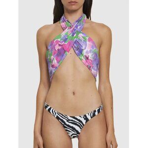Reina Olga Showpony One Piece Swimsuit Purple Pink Floral & Zebra Print Sz Large